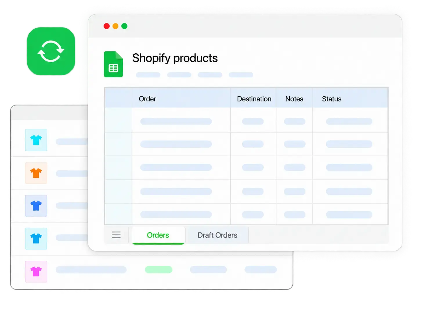 Shopify orders and draft orders synced to Google Sheets
