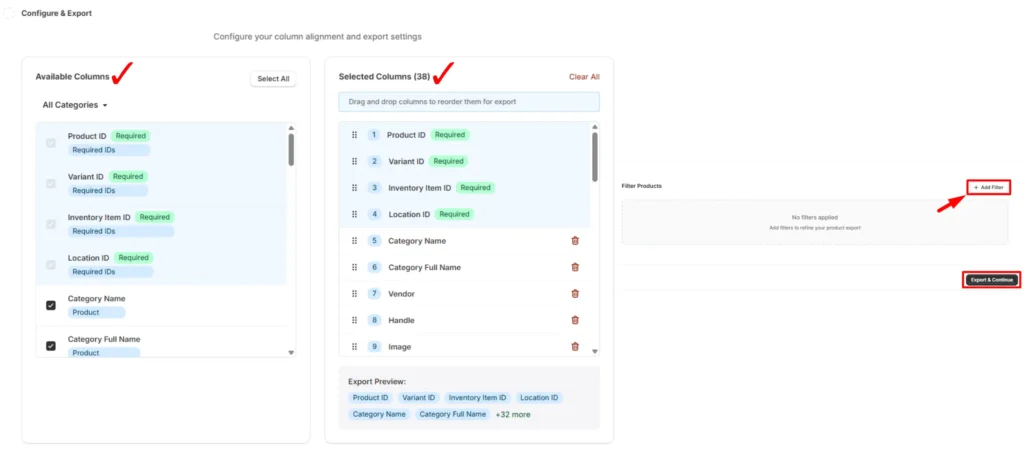 export products to google sheets