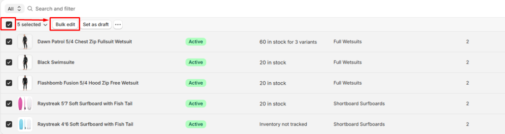 Method 1: Shopify's Built-in Bulk Editor
