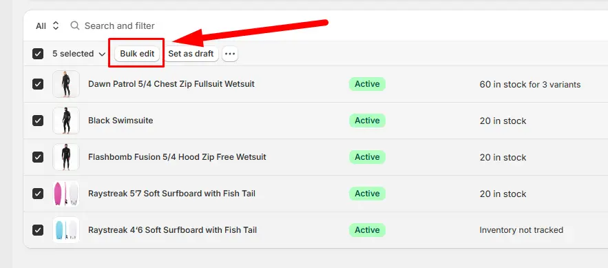 Method 1: Shopify’s Built-in Bulk Editor