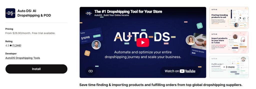 AUTO DS Shopify App Store Dashboard