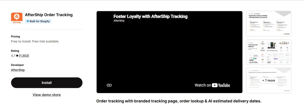 AfterShip App Store Dashboard
