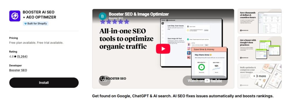booster seo app store dashboard