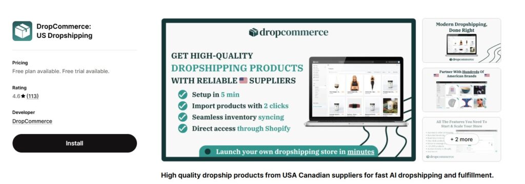 Dropcommerce Shopify App Store Dashboard