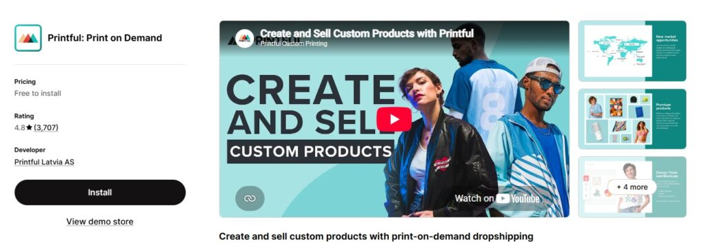 Printful Shopify App Store Dashboard