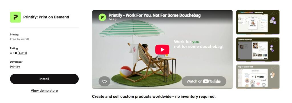 Printify Shopify App Store Dashboard