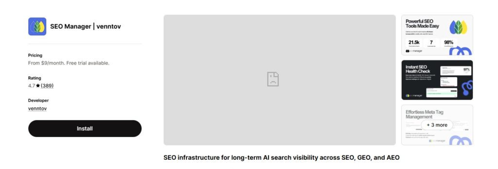 seo manager app store dashboard