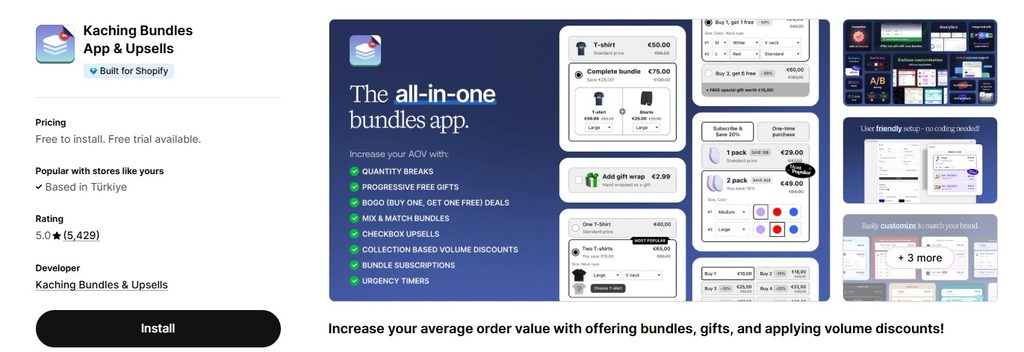 Kaching Bundles Shopify App Store Dashboard