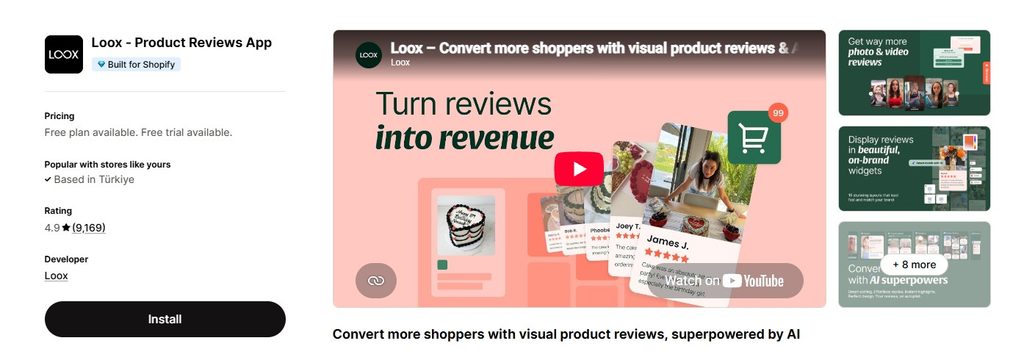Loox Shopify App Store Dashboard