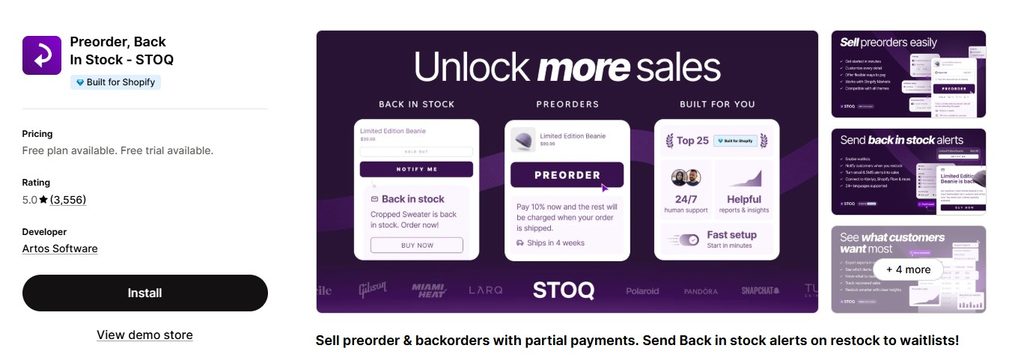 STOQ Shopify App Store Dashboard