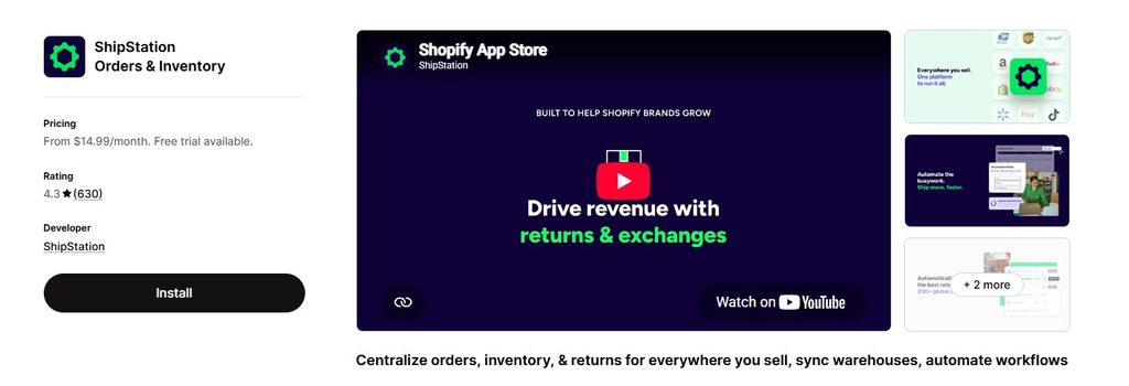 ShipStation Shopify App Store Dashboard