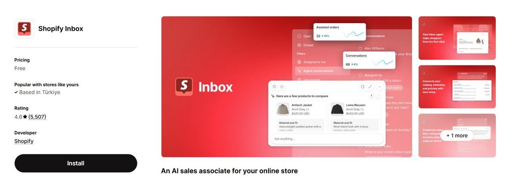 Shopify Inbox Shopify App Store Dashboard